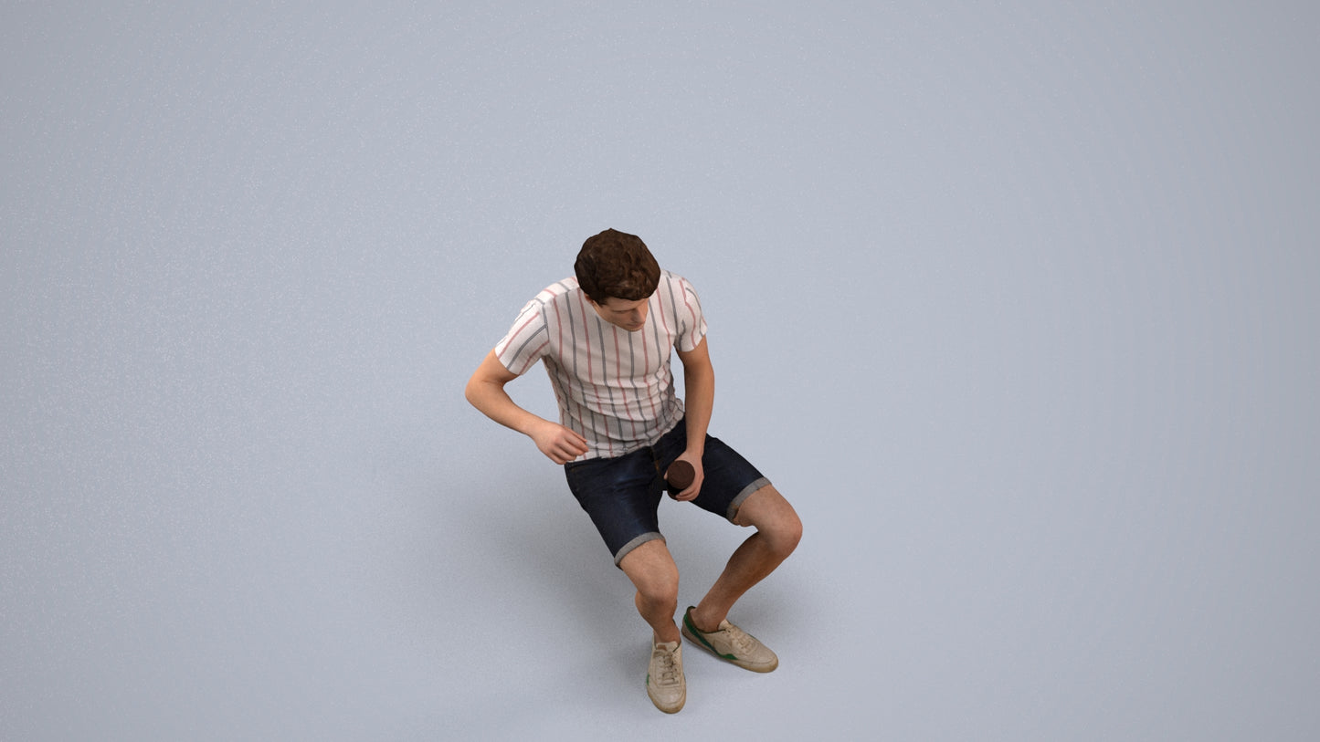 photogrammetry 3D man casual sitting, realistic human model archviz FBX, back view render