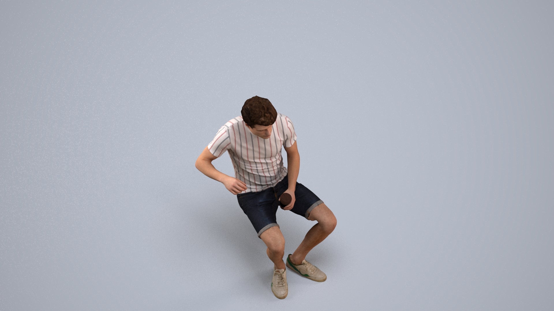 photogrammetry 3D man casual sitting, realistic human model archviz FBX, back view render