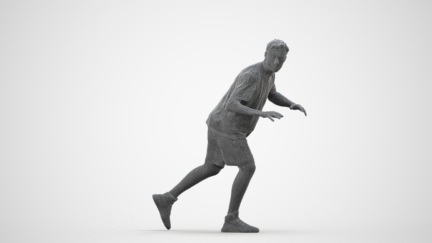 3D people model man sport, scanned human for 3ds Max rendering, wireframe side view