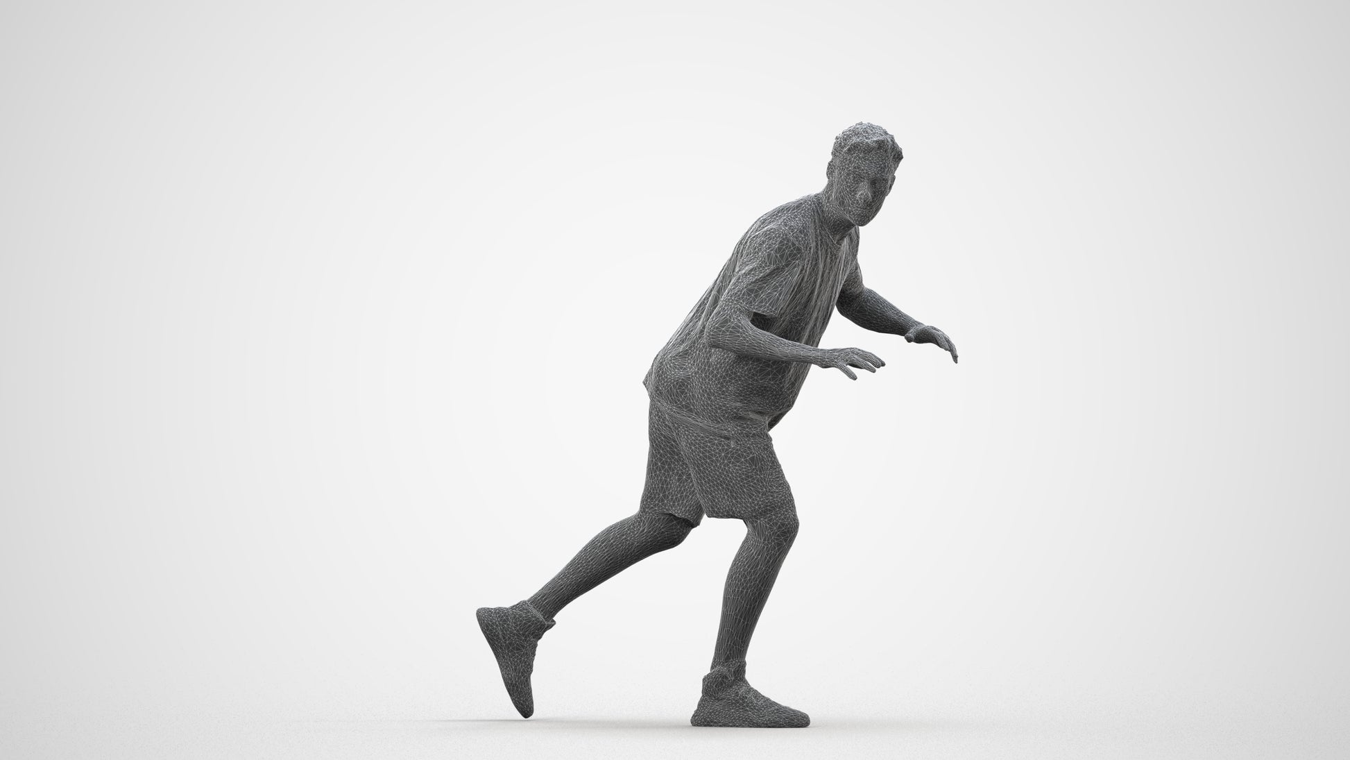 3D people model man sport, scanned human for 3ds Max rendering, wireframe side view