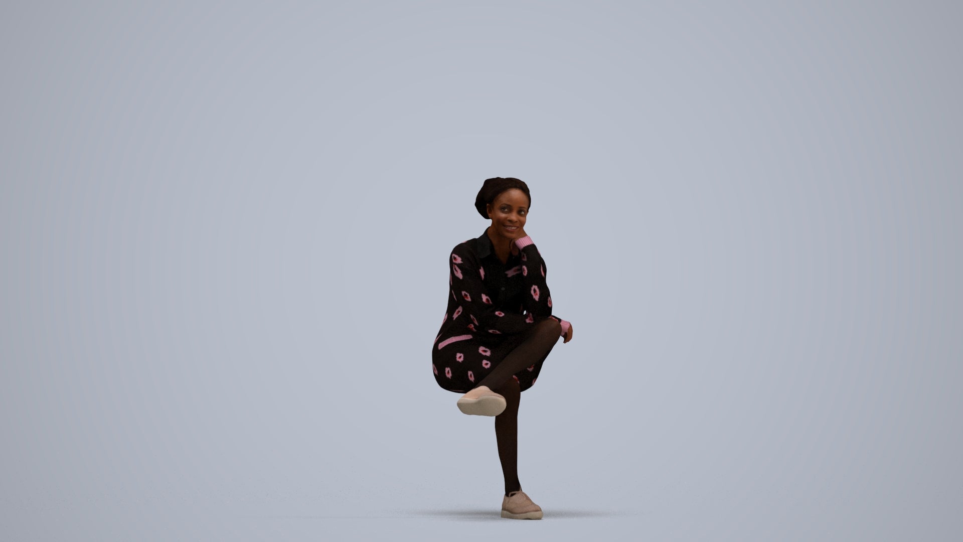 realistic 3D human woman casual sitting, archviz people FBX OBJ for Blender, standing pose render