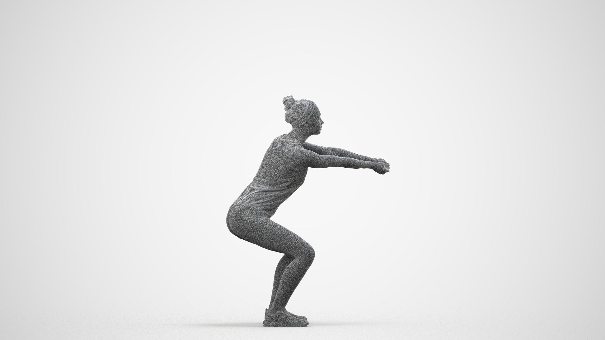 realistic 3D people girl sport, render-ready for V-Ray and Corona, FBX OBJ, wireframe side view