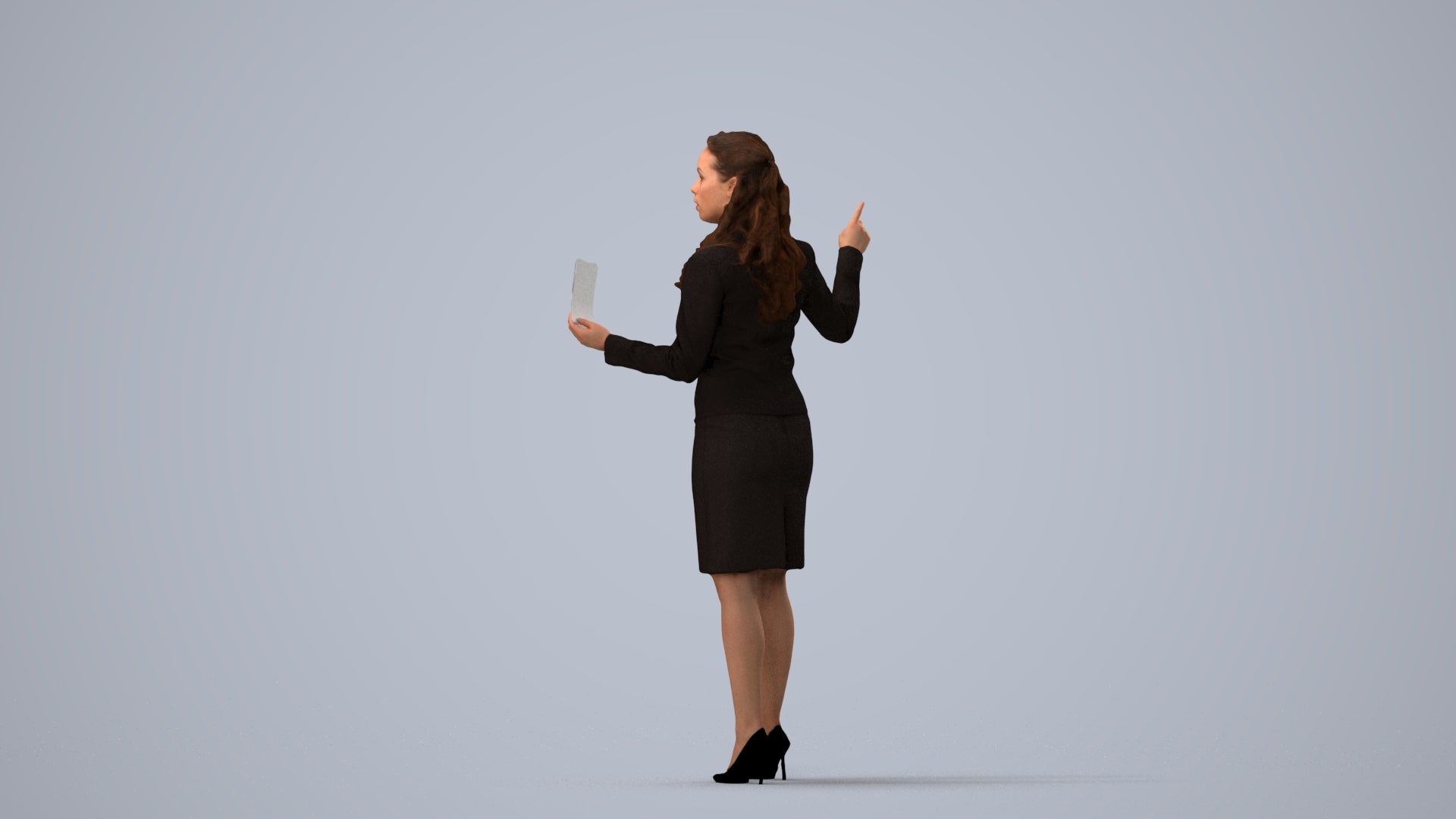 photogrammetry 3D woman business, realistic human model archviz FBX, three-quarter view render