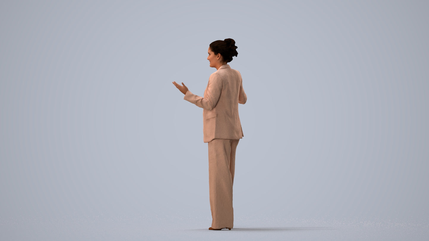realistic 3D human woman business, archviz people FBX OBJ for Blender, three-quarter view render