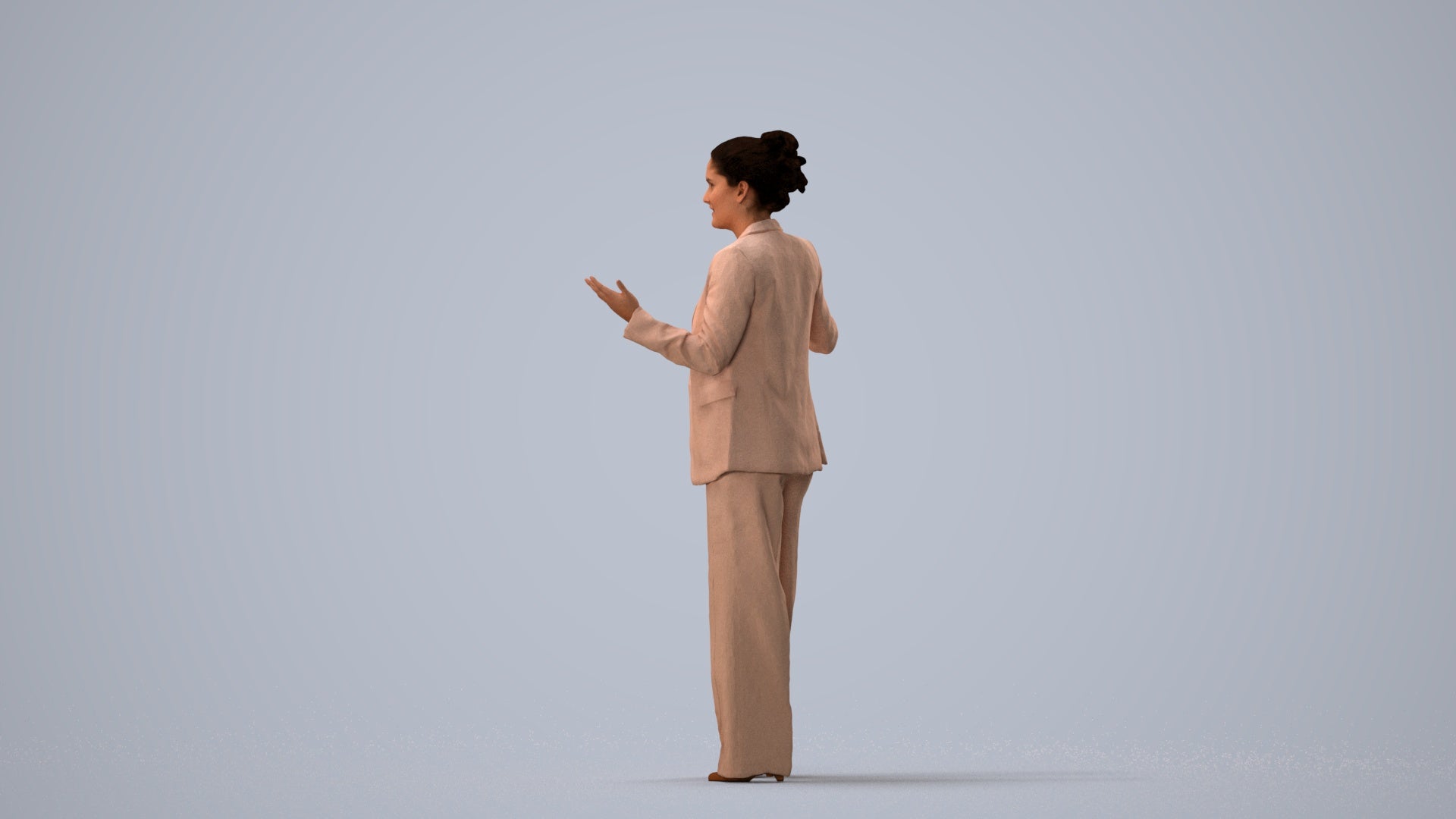 realistic 3D human woman business, archviz people FBX OBJ for Blender, three-quarter view render
