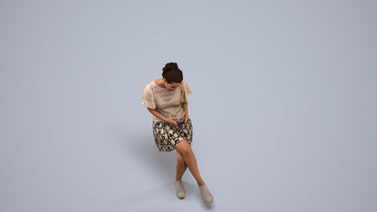 realistic 3D human woman casual sitting, archviz people FBX OBJ for Blender, back view render