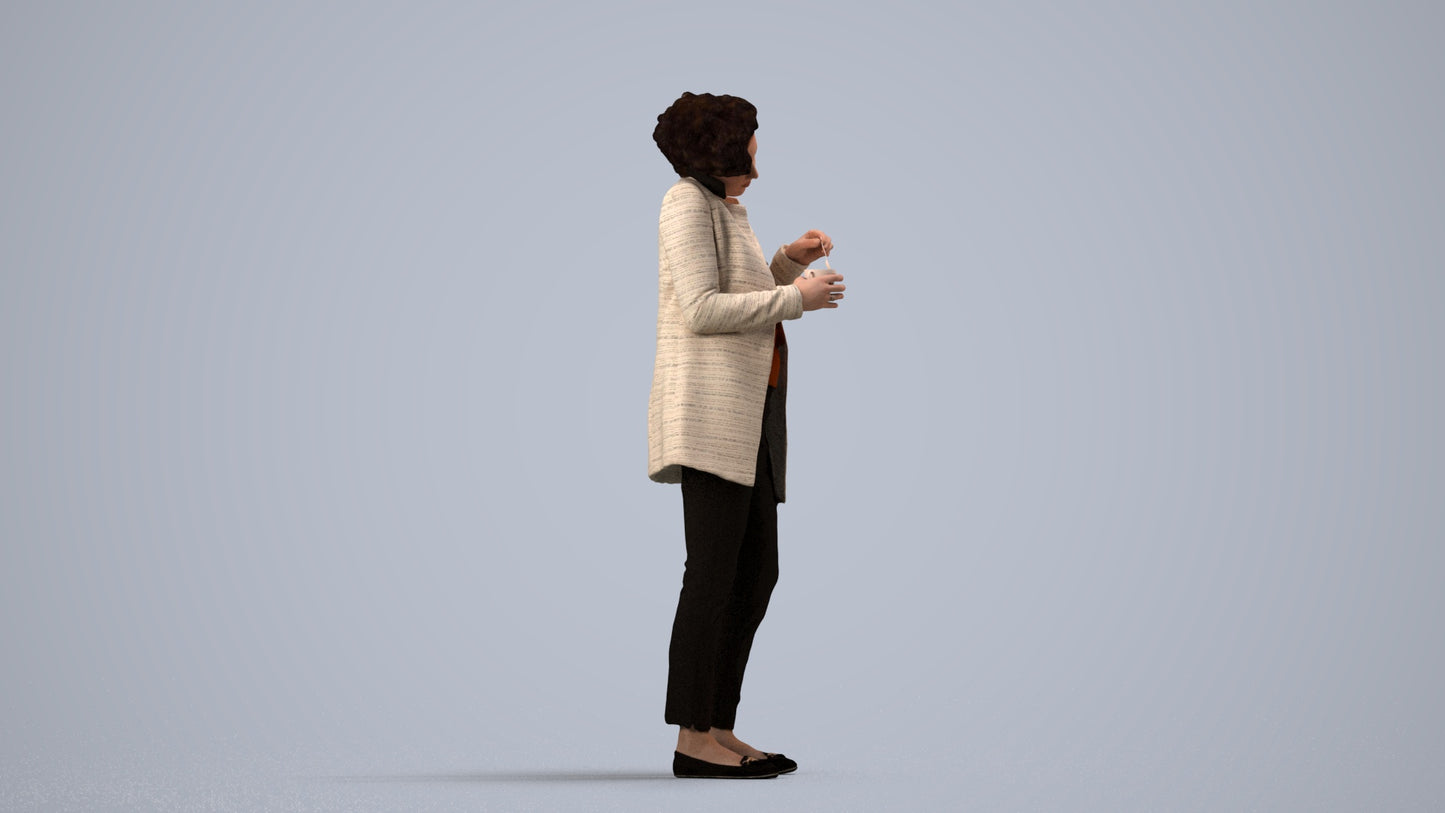 scanned 3D woman business standing, photogrammetry people for Enscape and V-Ray, side view render