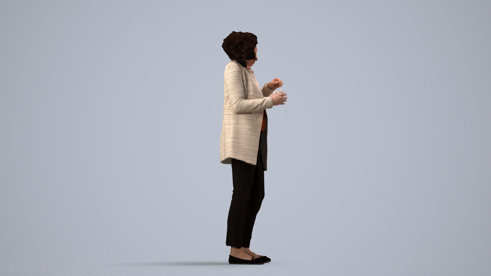 scanned 3D woman business standing, photogrammetry people for Enscape and V-Ray, side view render