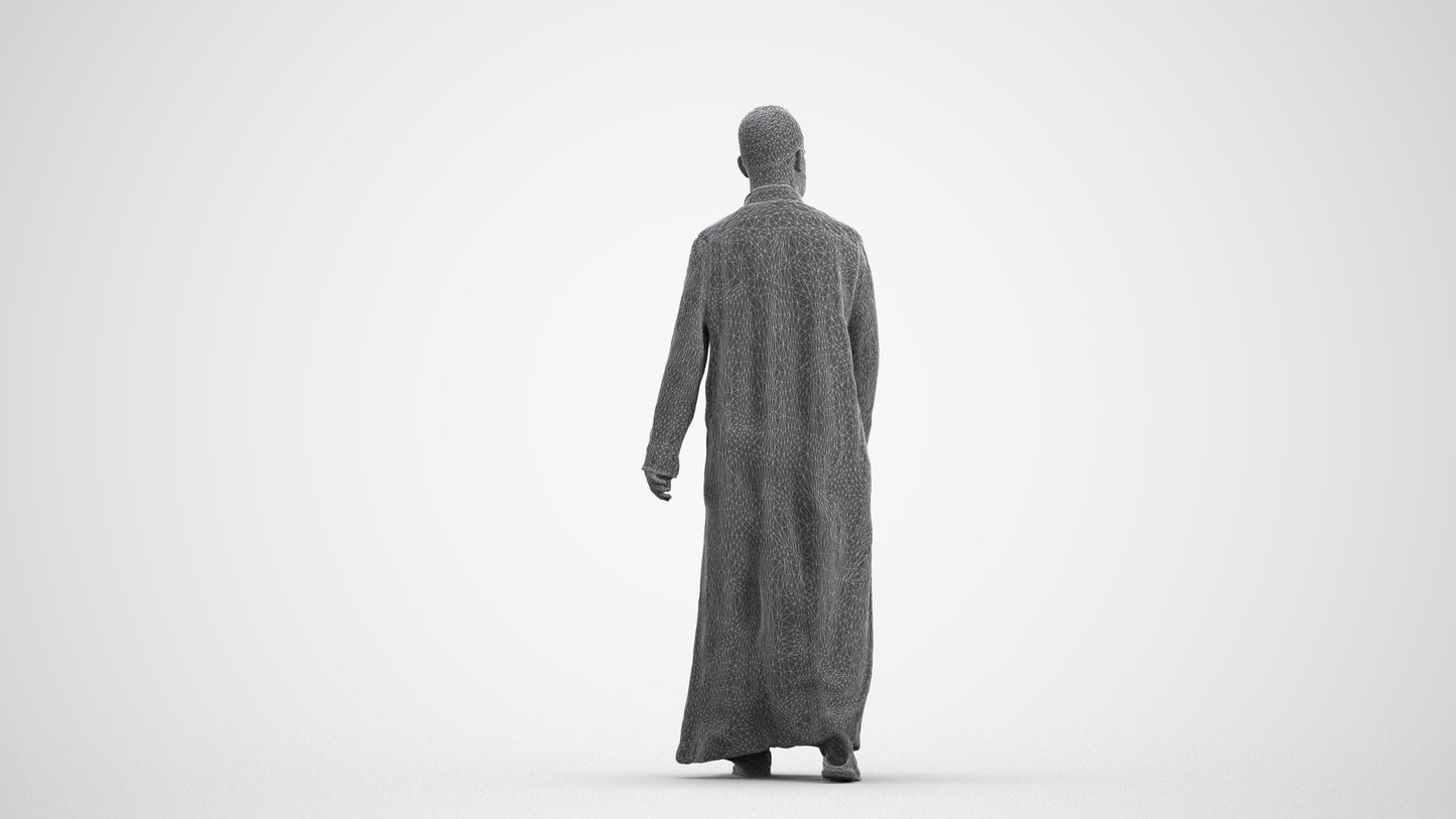 3D people model man walking, scanned human for 3ds Max rendering, wireframe front view
