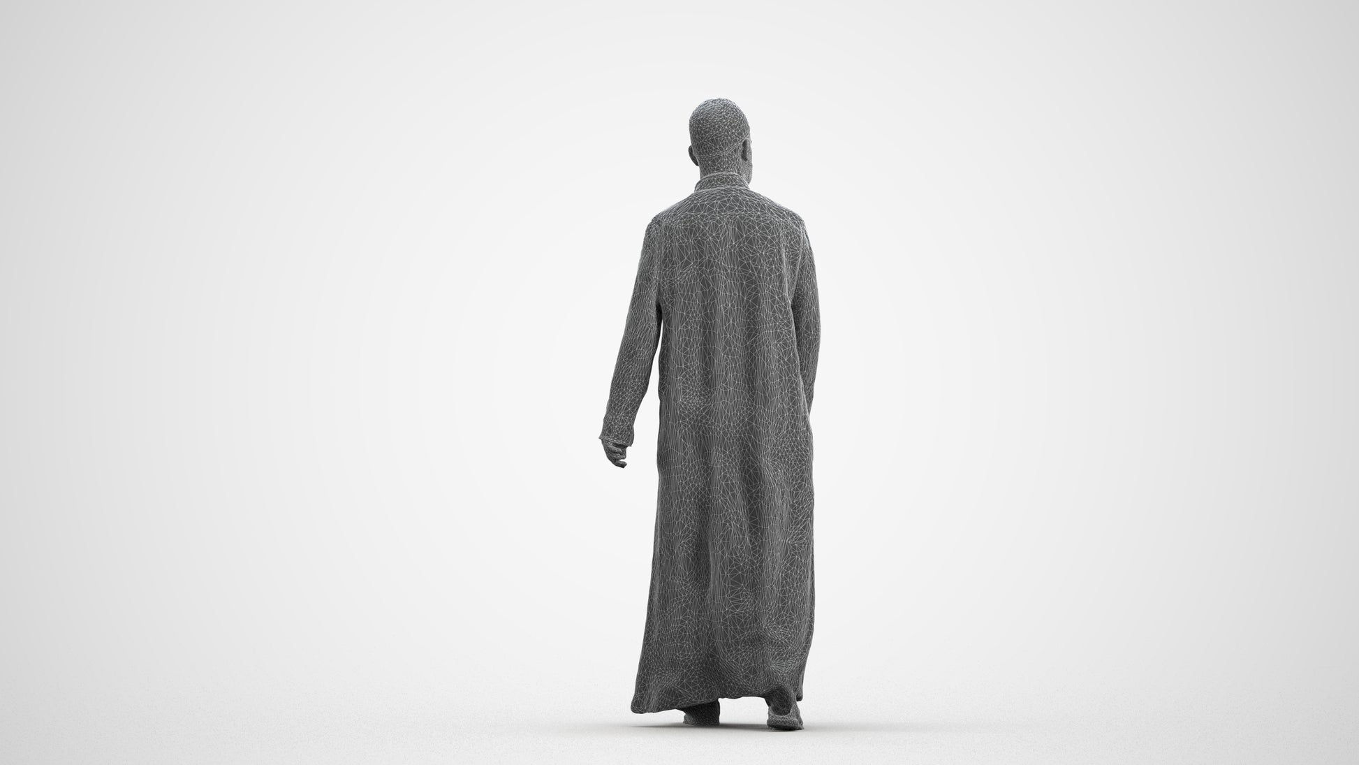 3D people model man walking, scanned human for 3ds Max rendering, wireframe front view
