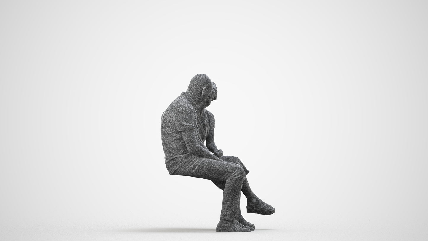 realistic 3D senior woman casual couple, scanned archviz people for Blender and 3ds Max, wireframe side view