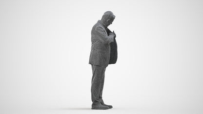 realistic 3D senior man business standing, scanned archviz people for Blender and 3ds Max, wireframe side view