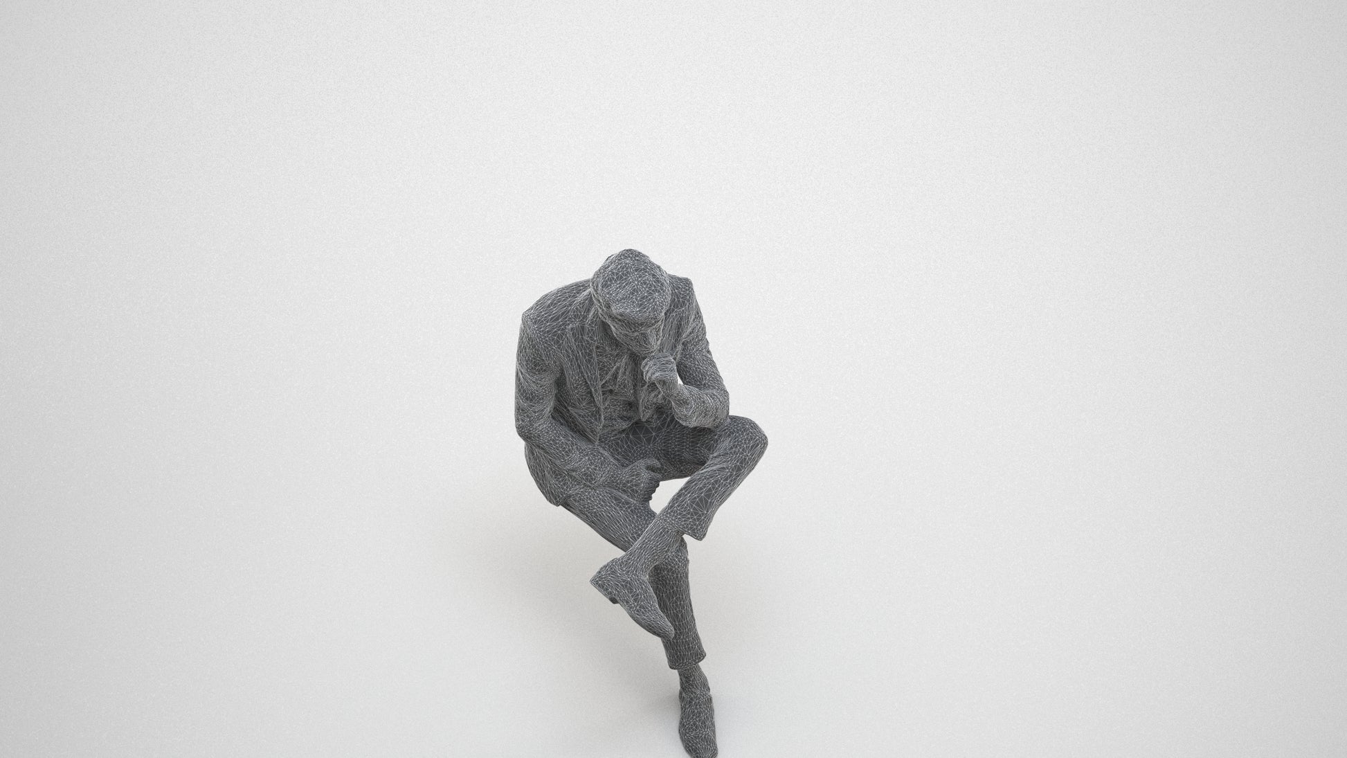 3D human model man business, photogrammetry scanned person for archviz, wireframe three-quarter view