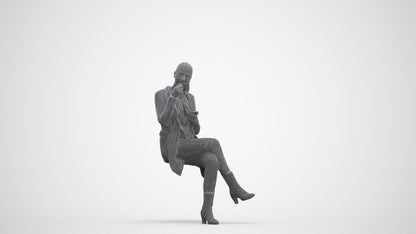 realistic 3D woman business sitting, scanned archviz people for Blender and 3ds Max, three-quarter front view render