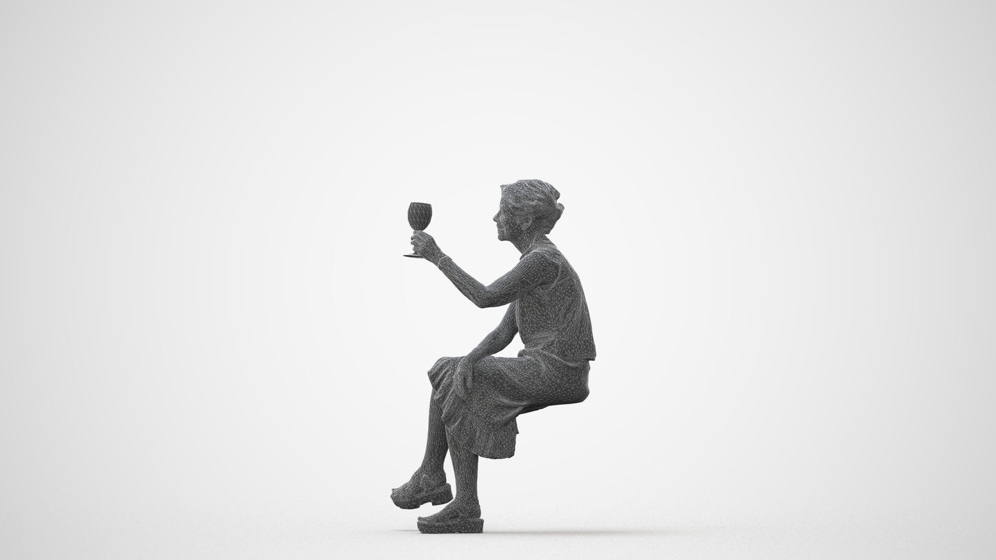 3D scanned woman sitting casual, photorealistic archviz people for Enscape and SketchUp, square thumbnail