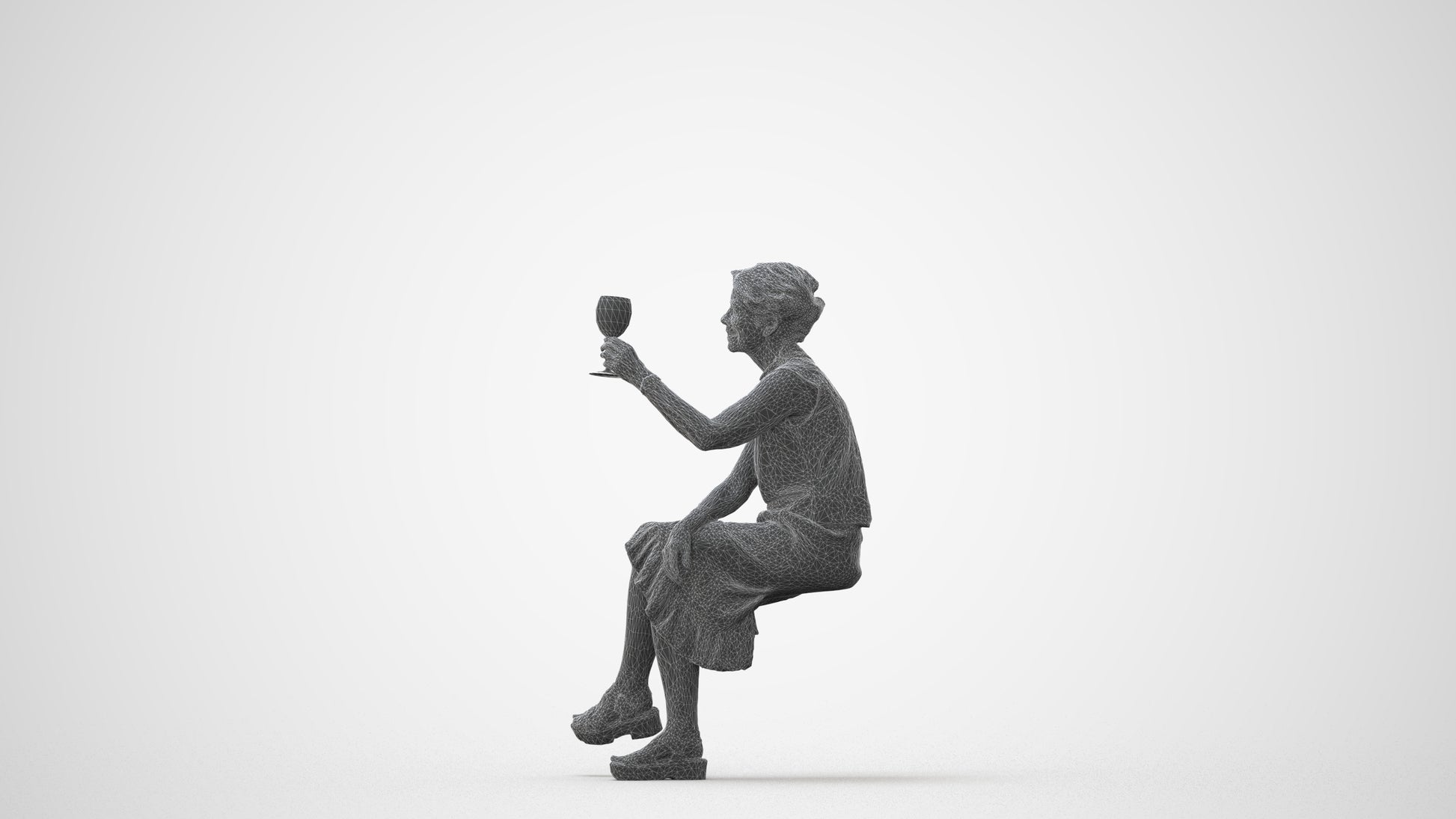 3D scanned woman sitting casual, photorealistic archviz people for Enscape and SketchUp, square thumbnail