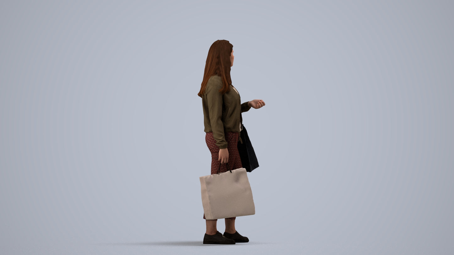 scanned 3D woman casual shopping, photogrammetry people for Enscape and V-Ray, side view render