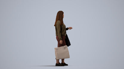 scanned 3D woman casual shopping, photogrammetry people for Enscape and V-Ray, side view render