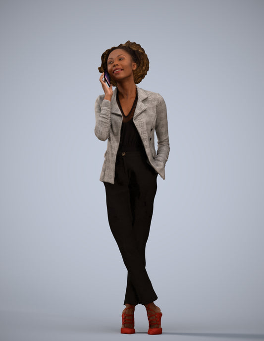 realistic 3D woman business standing, scanned archviz people for Blender and 3ds Max