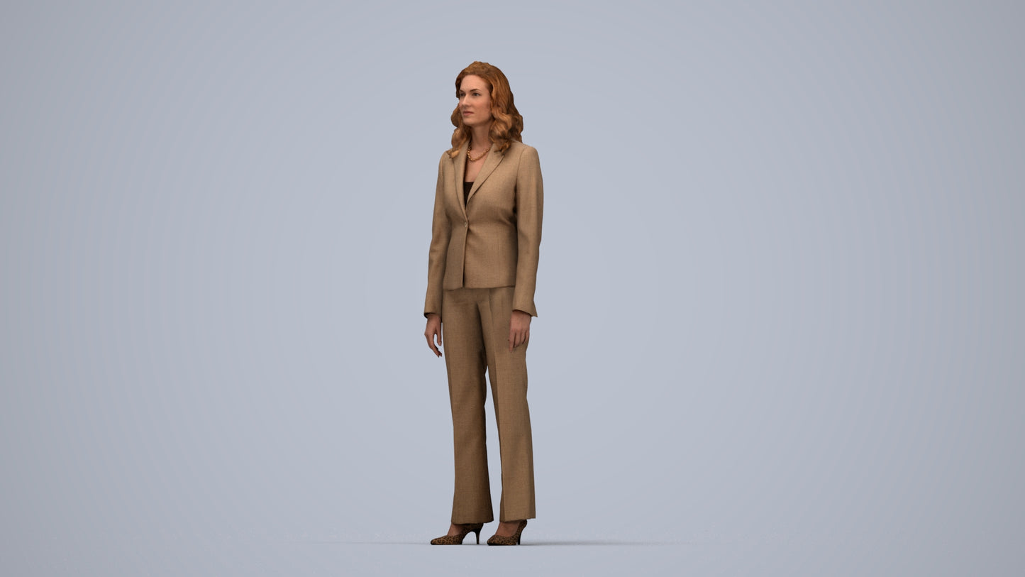 photogrammetry 3D woman business standing, realistic human model archviz FBX, top-down view render