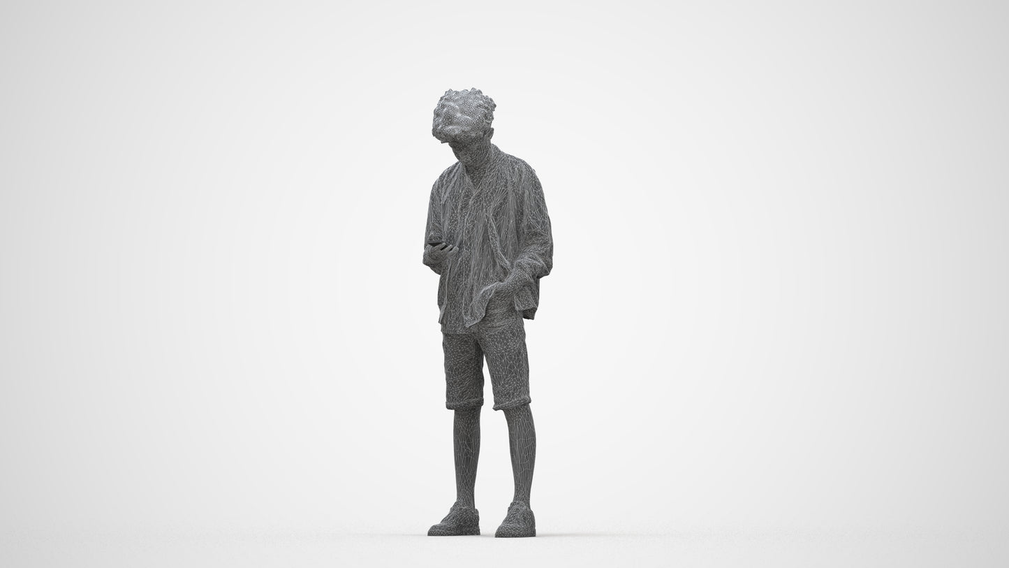 scanned 3D boy casual mix, photogrammetry people for Enscape and V-Ray, wireframe back view