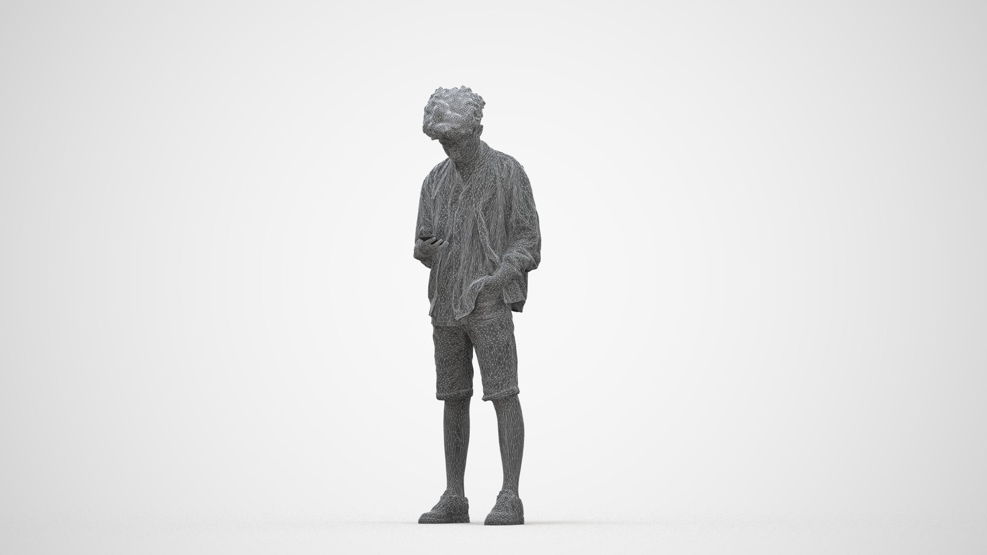 scanned 3D boy casual mix, photogrammetry people for Enscape and V-Ray, wireframe back view