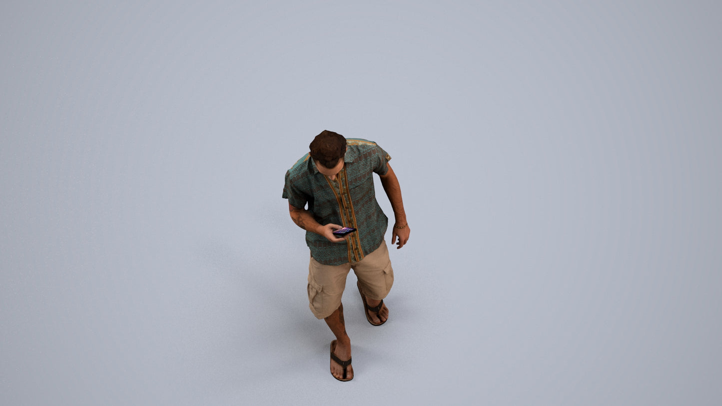 3D scanned man walking casual, photorealistic archviz people for Enscape and SketchUp, back view render