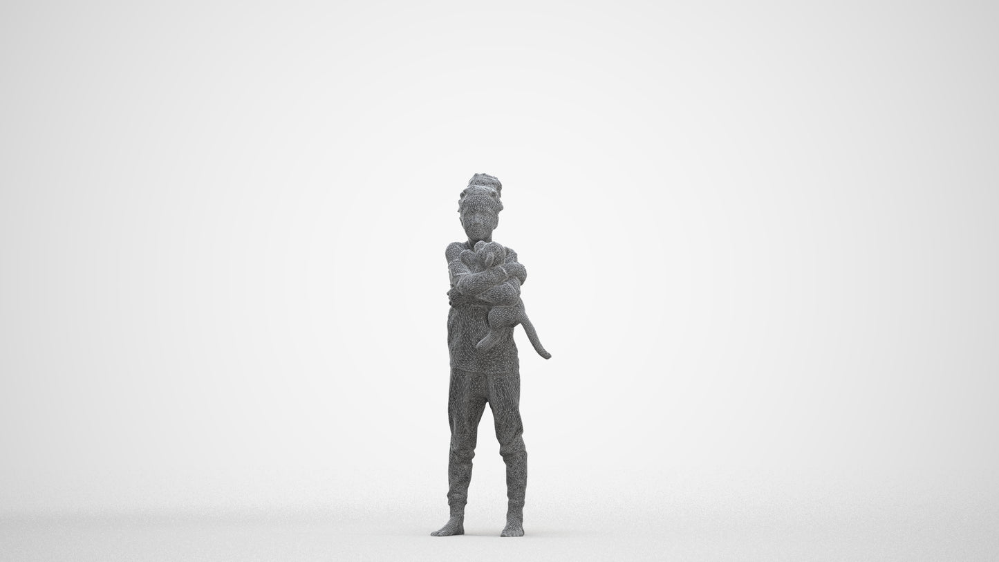 realistic 3D human girl kids, archviz people FBX OBJ for Blender, three-quarter front view render