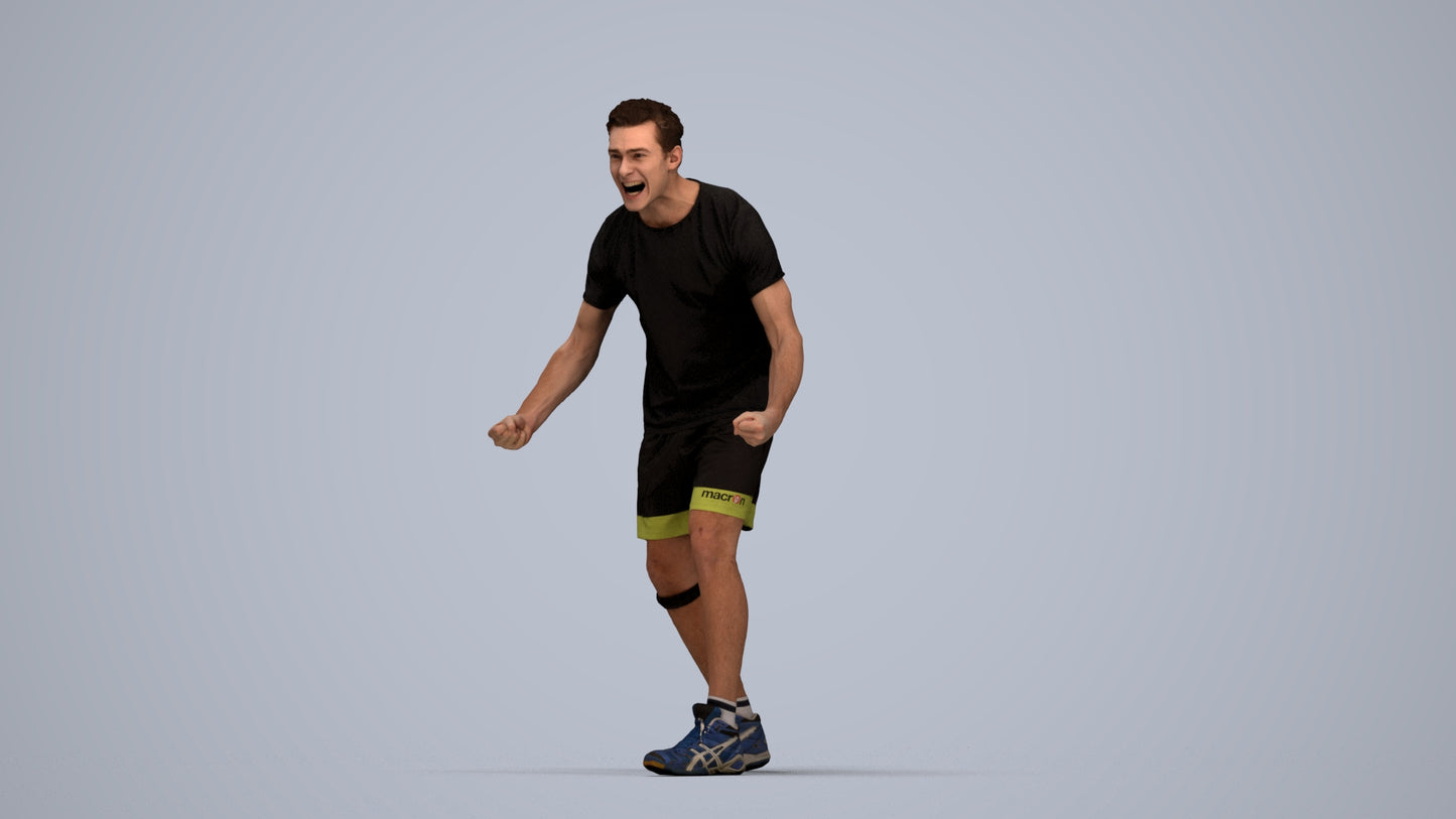 3D human model man sport, photogrammetry scanned person for archviz, top-down view render