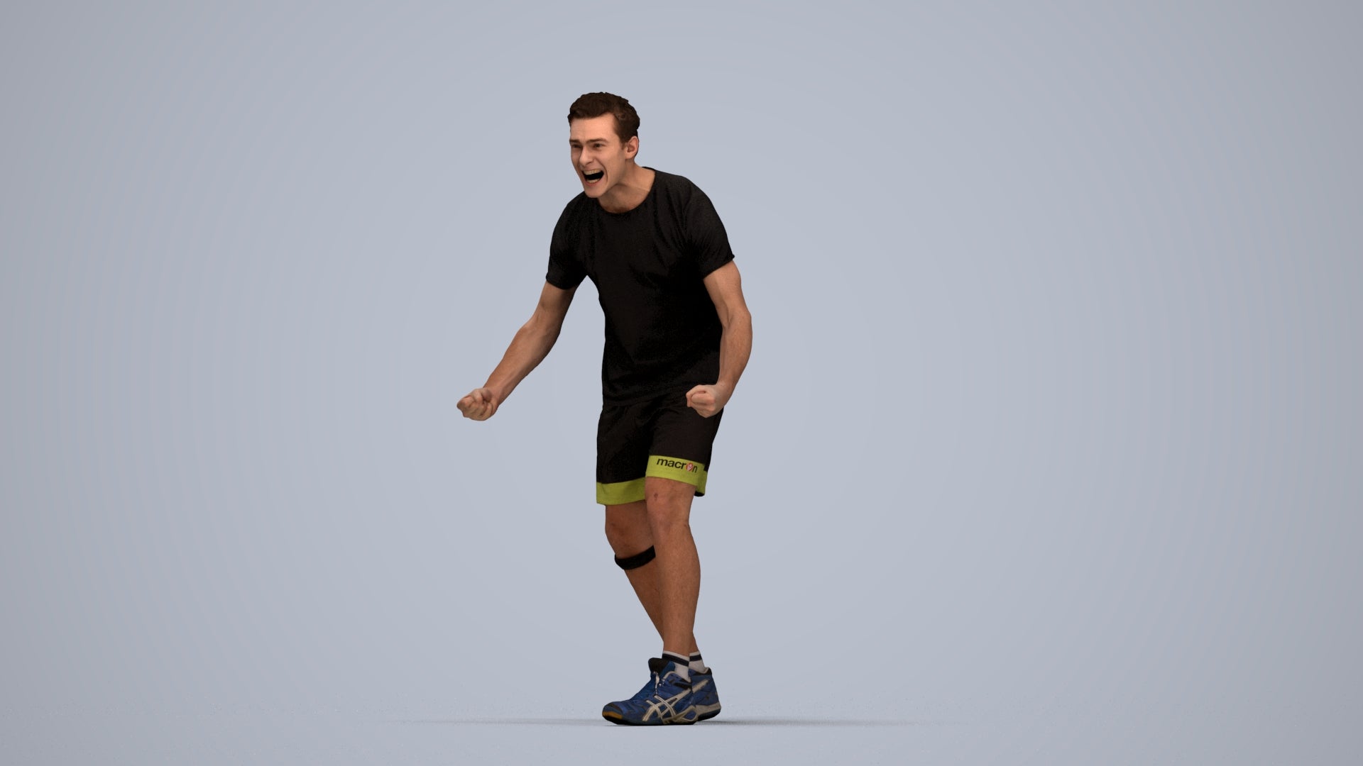 3D human model man sport, photogrammetry scanned person for archviz, top-down view render
