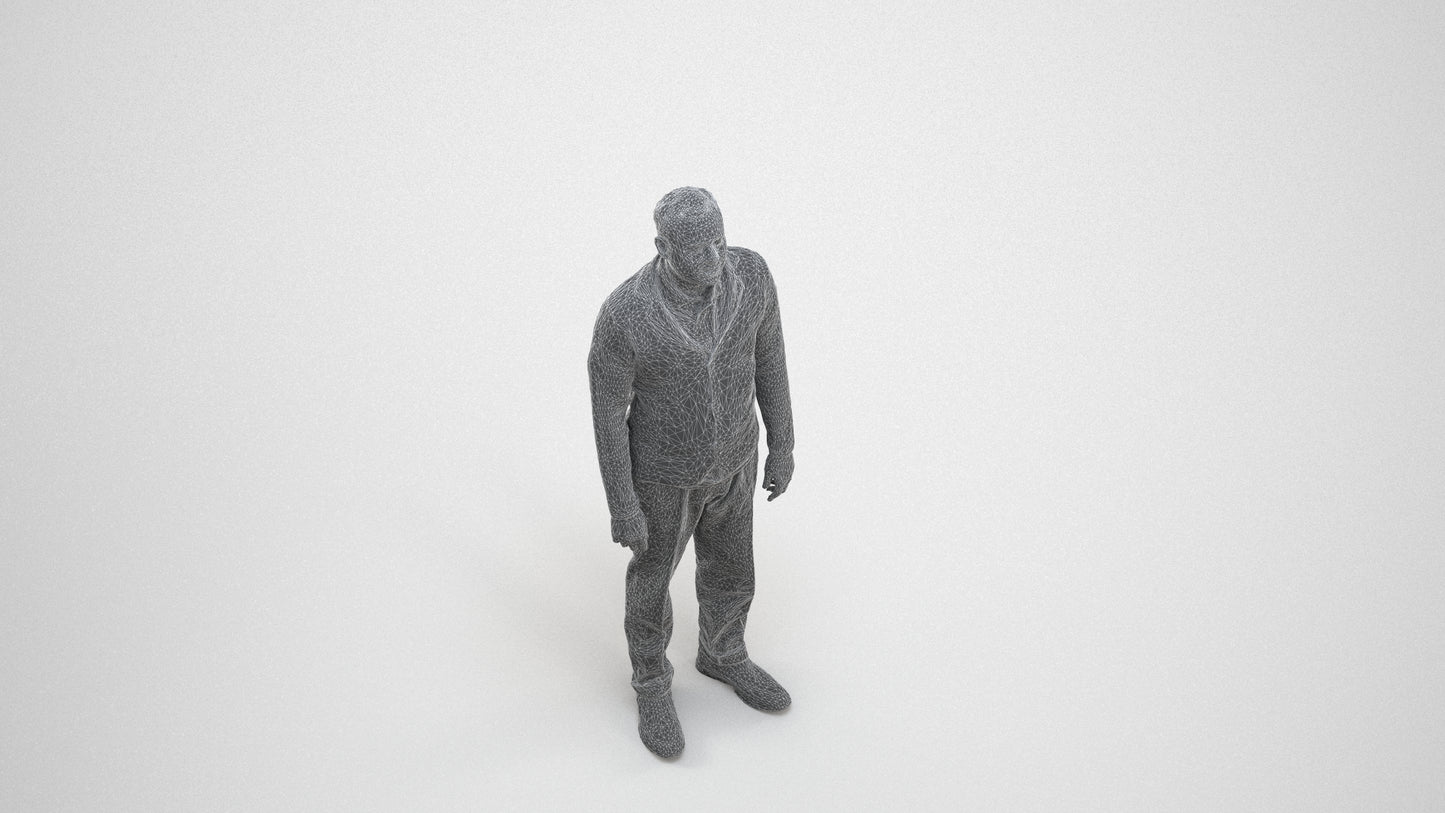 realistic 3D people man business standing, render-ready for V-Ray and Corona, FBX OBJ, wireframe three-quarter view