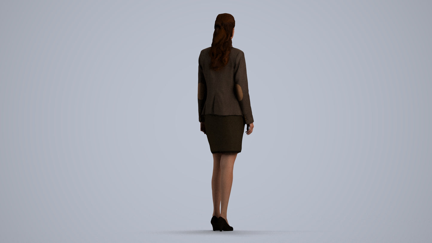 realistic 3D human woman business, archviz people FBX OBJ for Blender, front view render