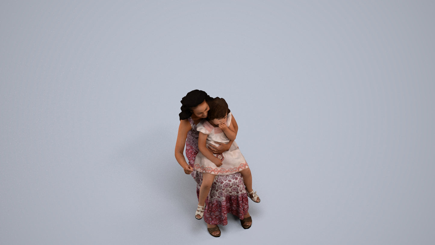 3D human model girl casual kids, photogrammetry scanned person for archviz, back view render