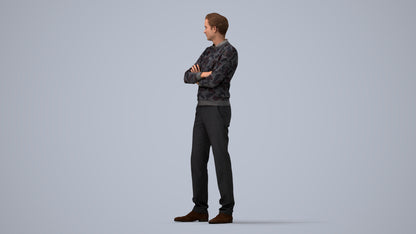 photogrammetry 3D man casual standing, realistic human model archviz FBX, three-quarter view render
