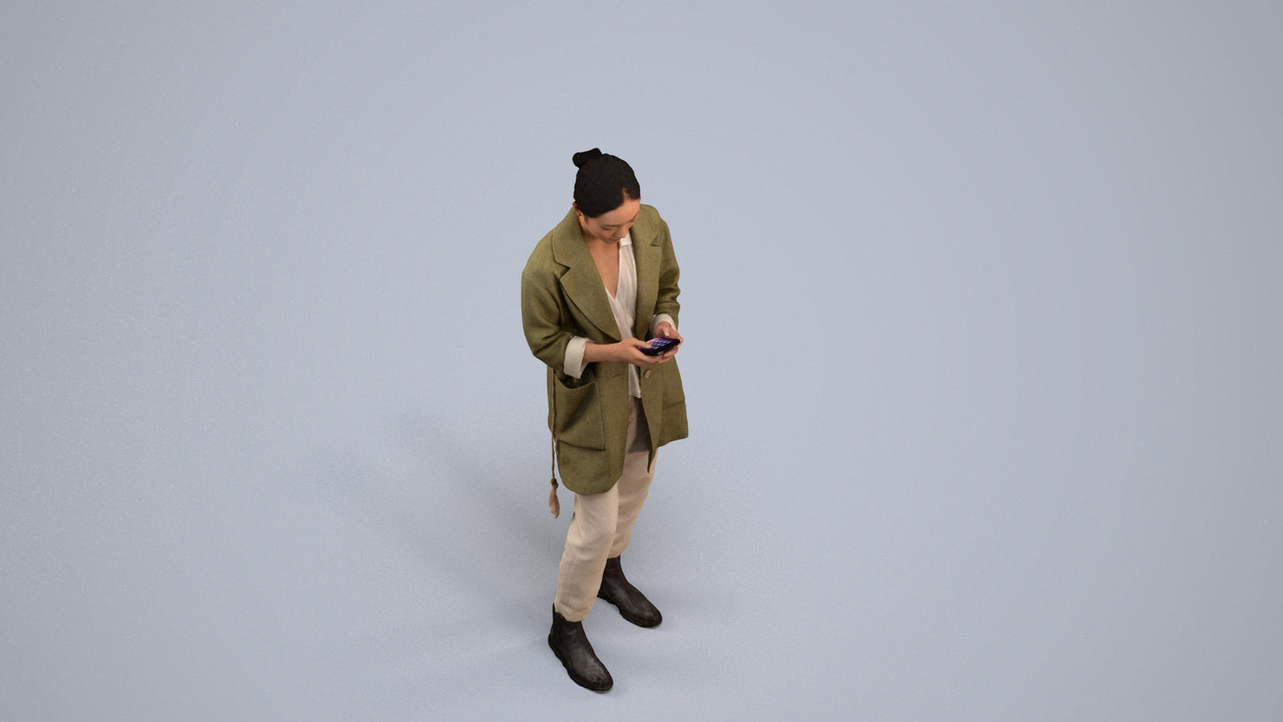 realistic 3D people woman casual standing, render-ready for V-Ray and Corona, FBX OBJ, back view render