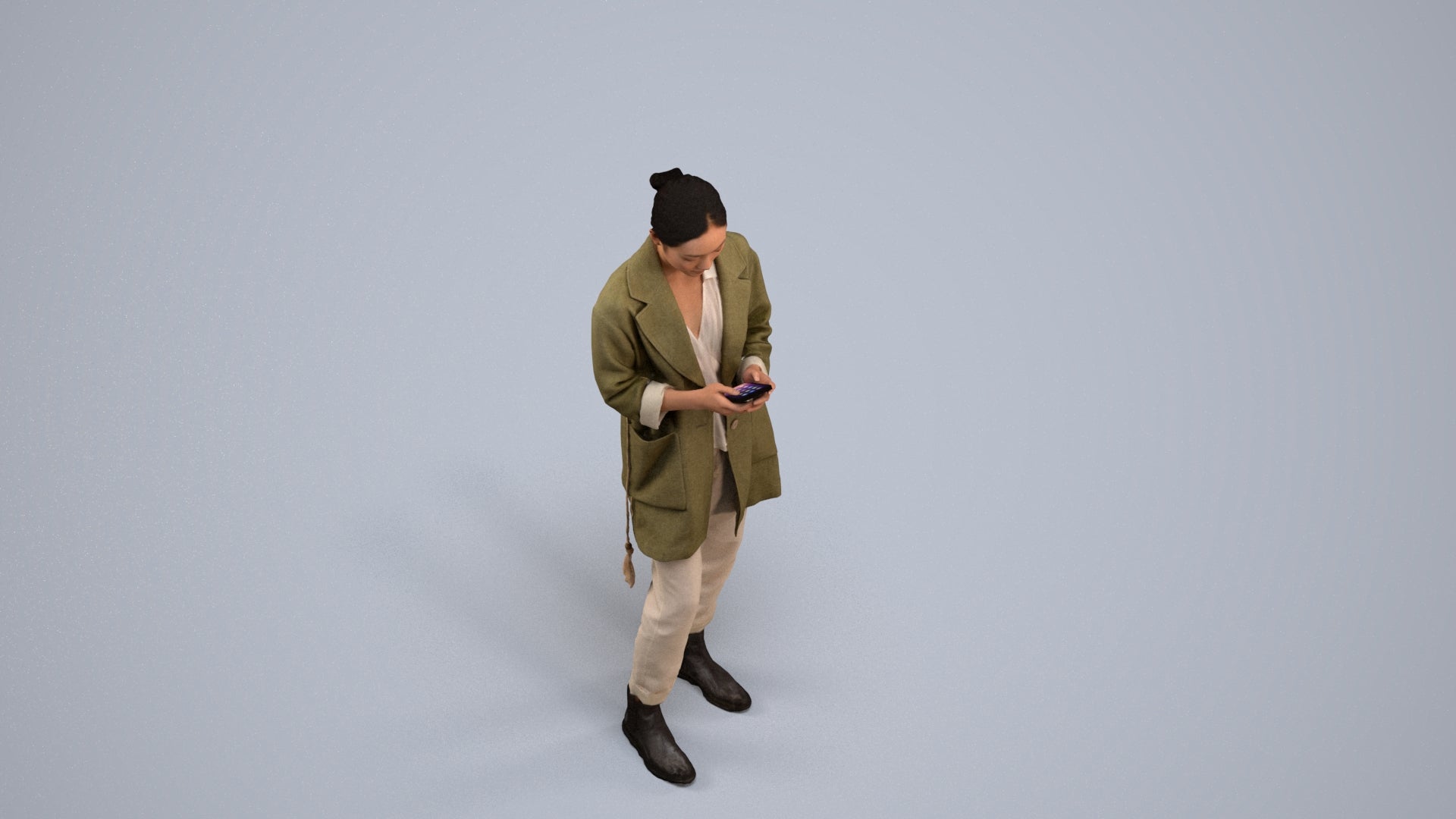 realistic 3D people woman casual standing, render-ready for V-Ray and Corona, FBX OBJ, back view render