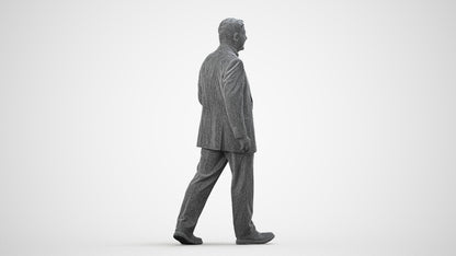 realistic 3D senior man business standing, scanned archviz people for Blender and 3ds Max, wireframe side view