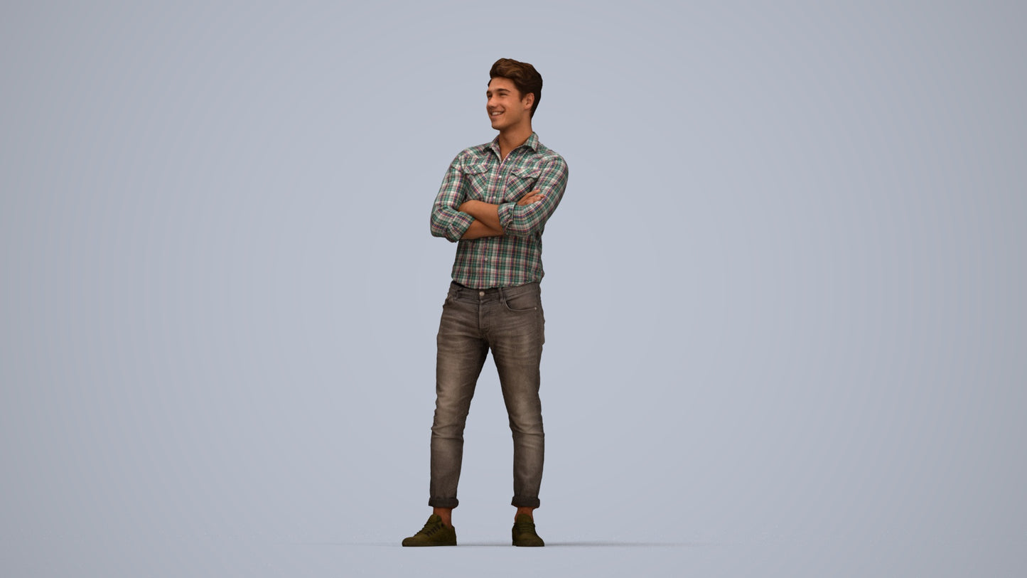 realistic 3D man casual mix, scanned archviz people for Blender and 3ds Max, top-down view render