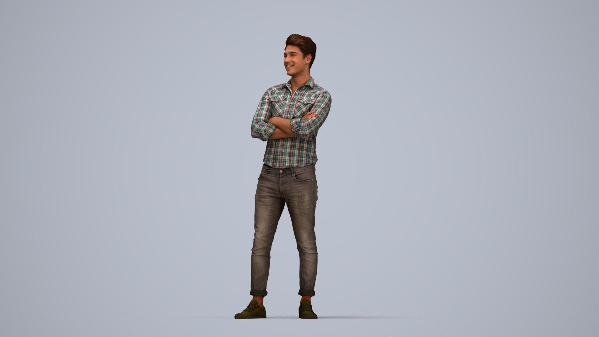 realistic 3D man casual mix, scanned archviz people for Blender and 3ds Max, top-down view render