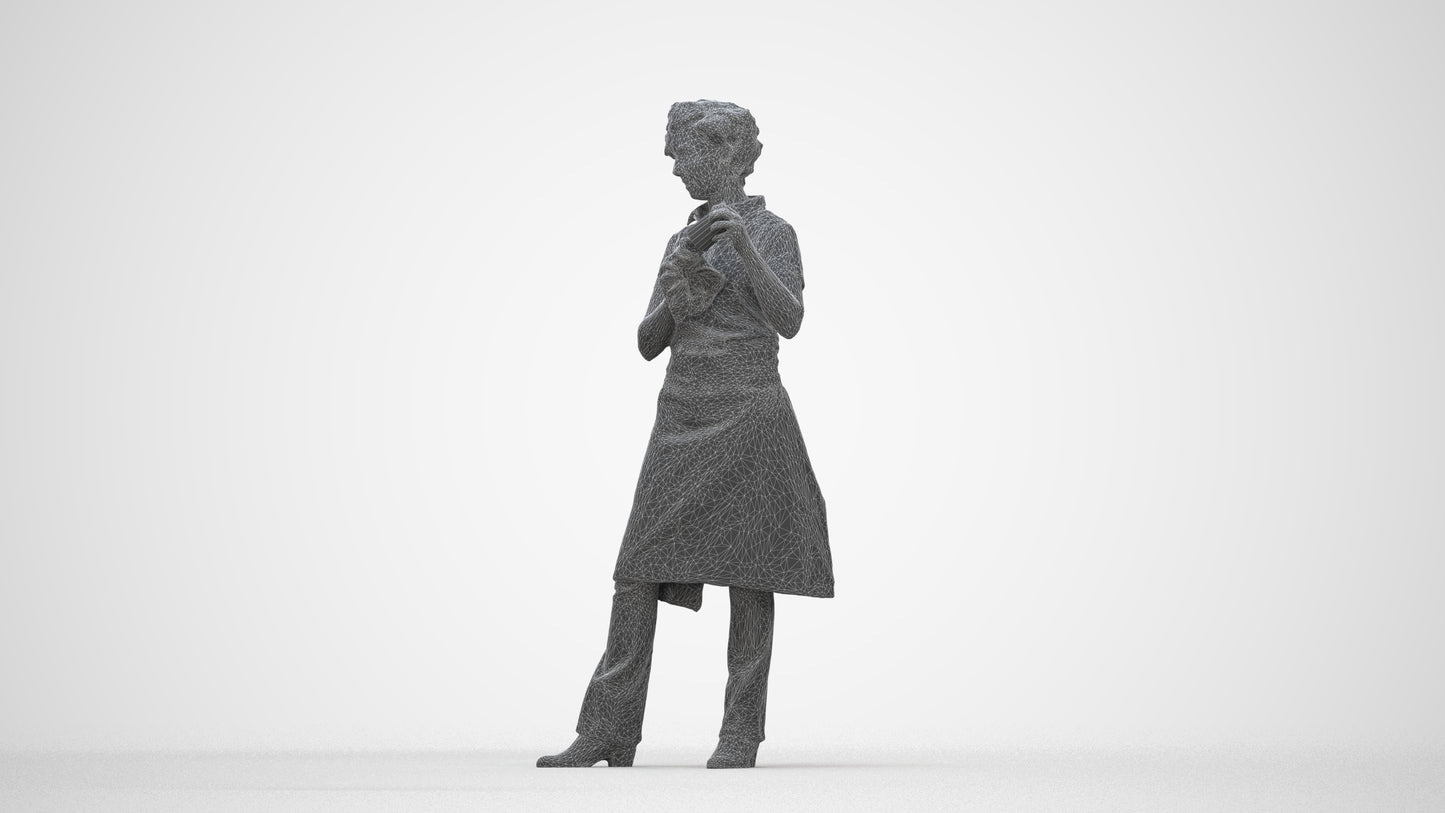 3D scanned woman hospitality, photorealistic archviz people for Enscape and SketchUp, wireframe back view