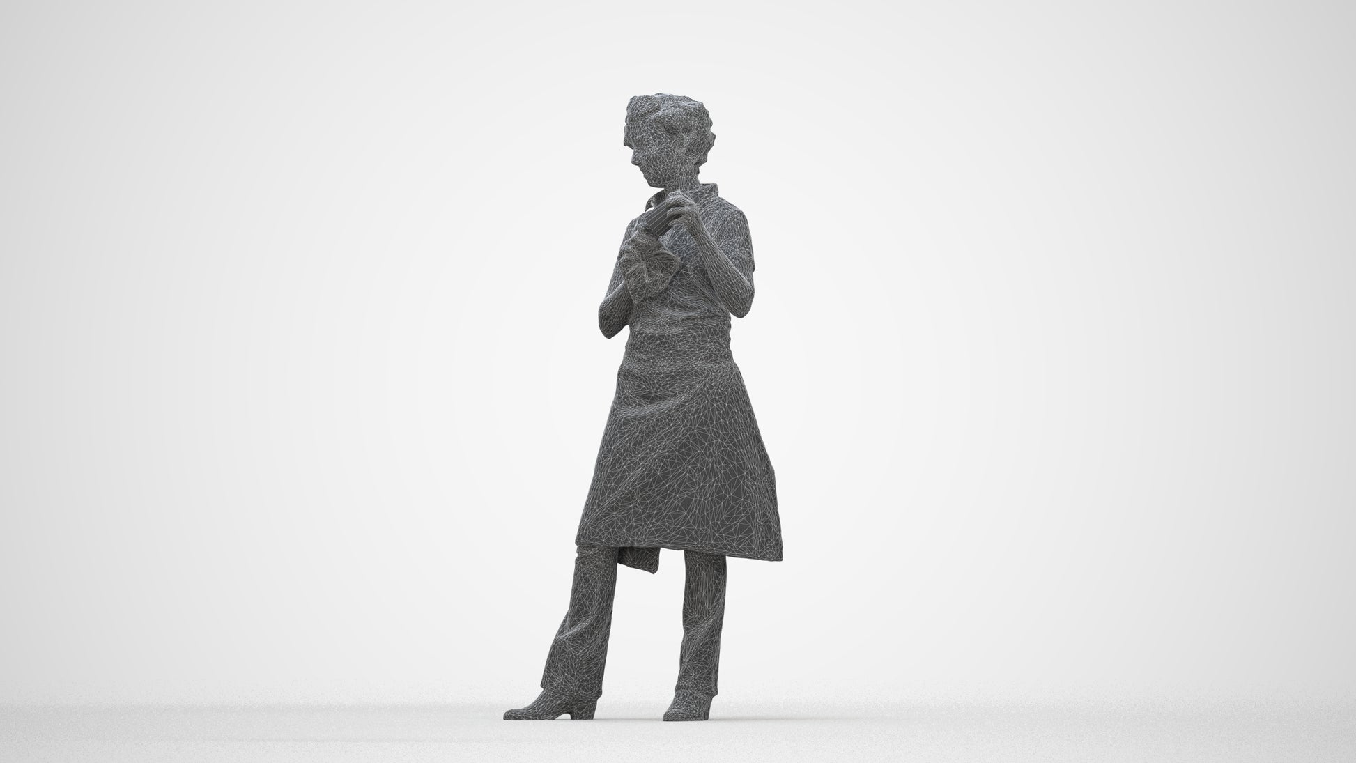 3D scanned woman hospitality, photorealistic archviz people for Enscape and SketchUp, wireframe back view