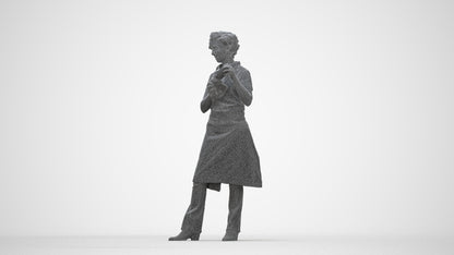 3D scanned woman hospitality, photorealistic archviz people for Enscape and SketchUp, wireframe back view