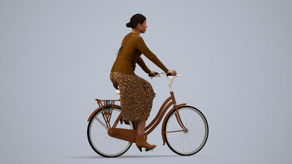 photogrammetry 3D woman casual cycling, realistic human model archviz FBX, side view render