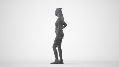 3D human model woman casual standing, photogrammetry scanned person for archviz, square thumbnail