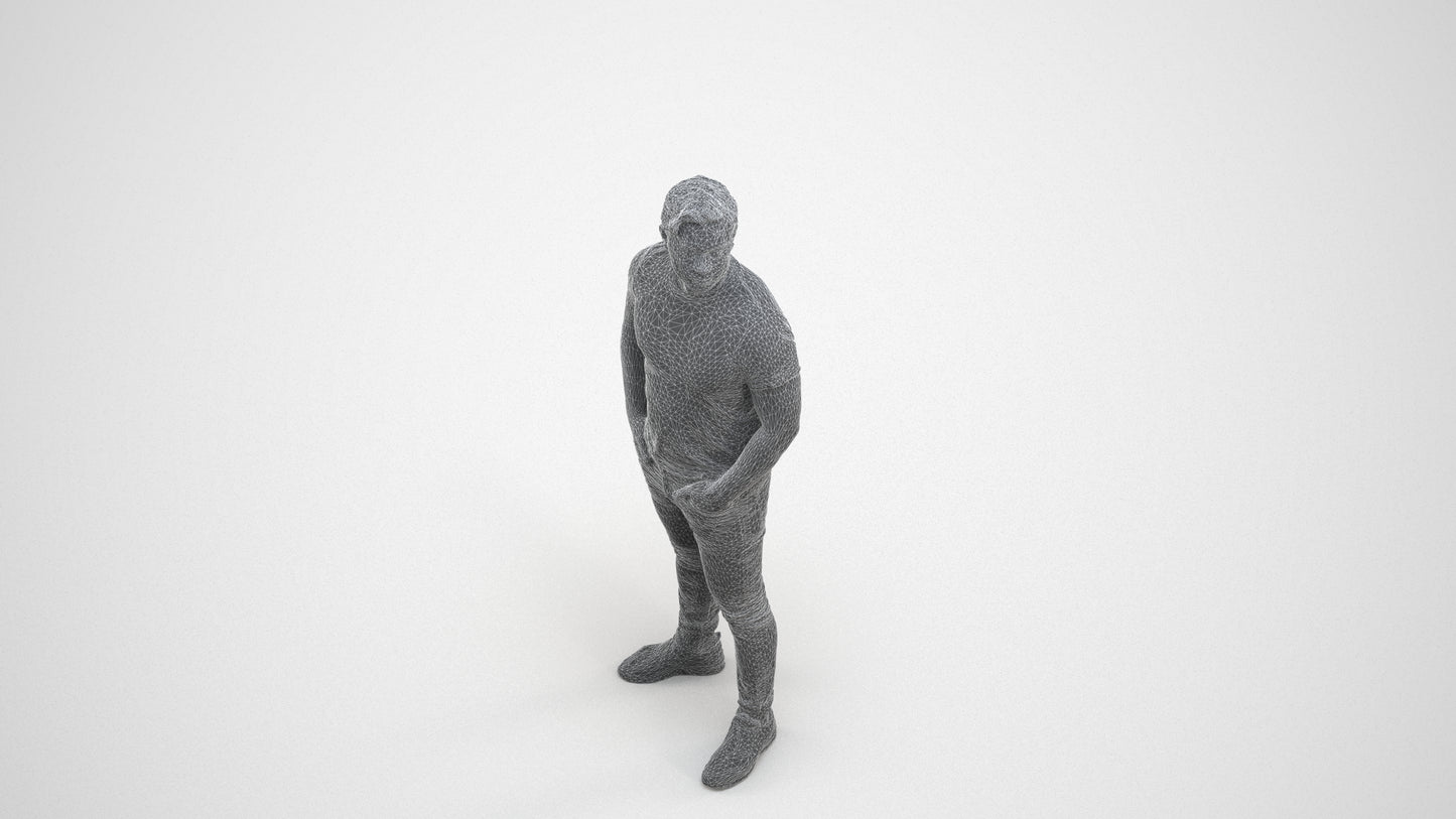 3D people model man casual standing, scanned human for 3ds Max rendering, wireframe three-quarter view