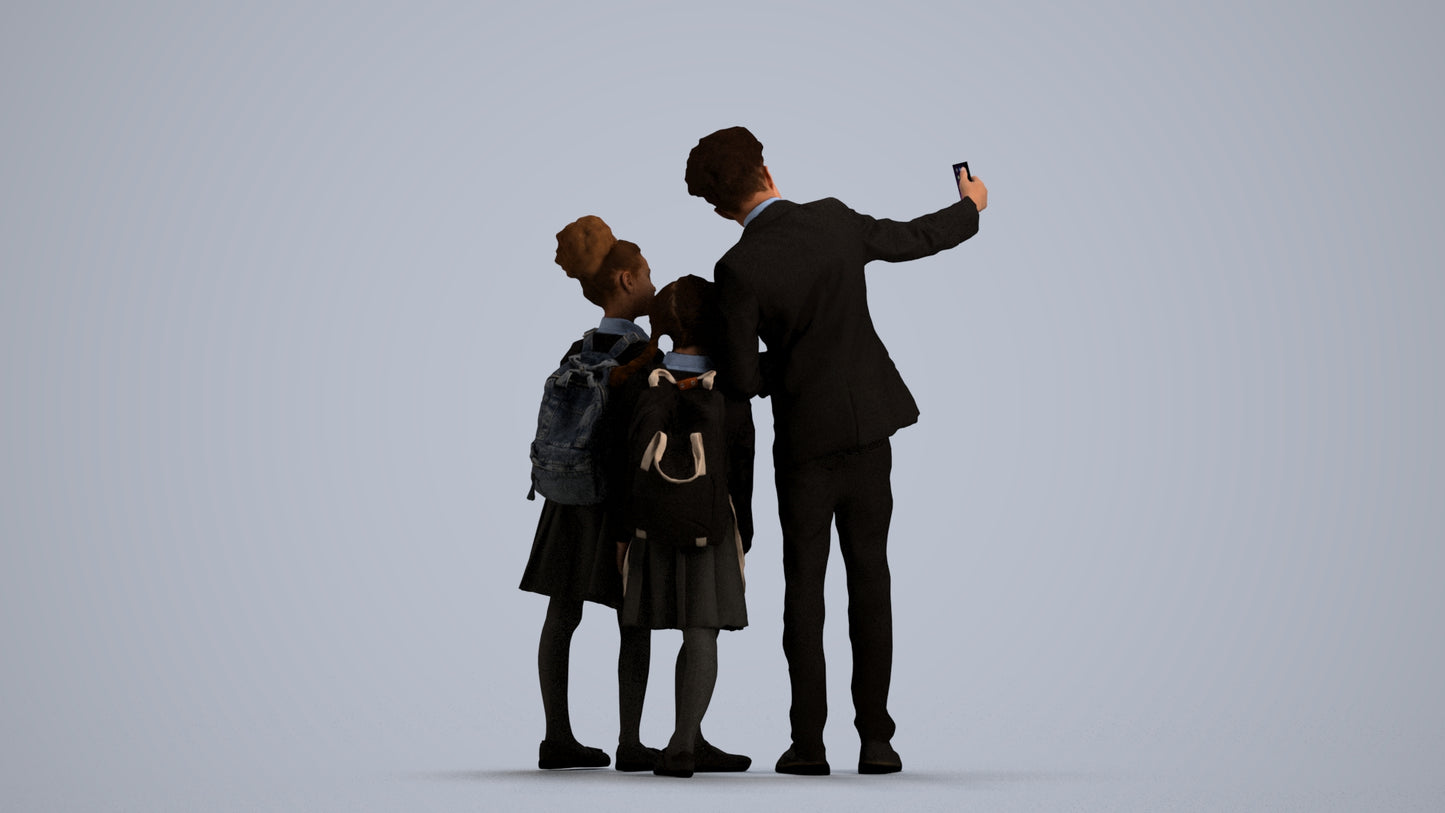 3D people model boy kids, scanned human for 3ds Max rendering, front view render