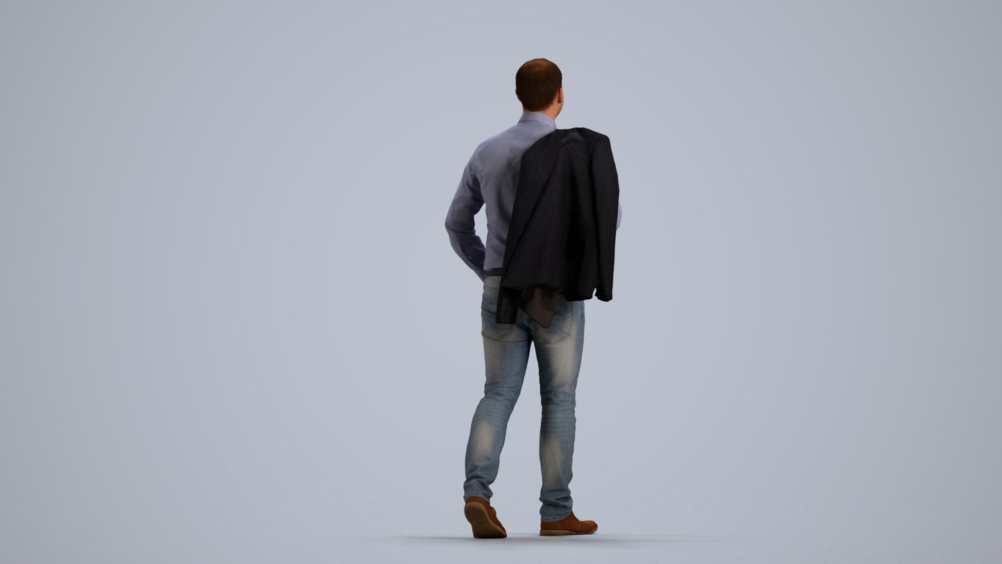 realistic 3D man business standing, scanned archviz people for Blender and 3ds Max, front view render