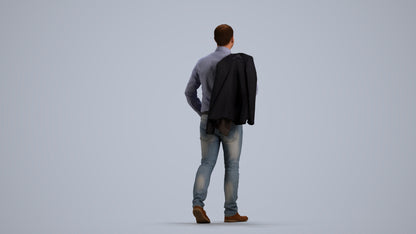 realistic 3D man business standing, scanned archviz people for Blender and 3ds Max, front view render