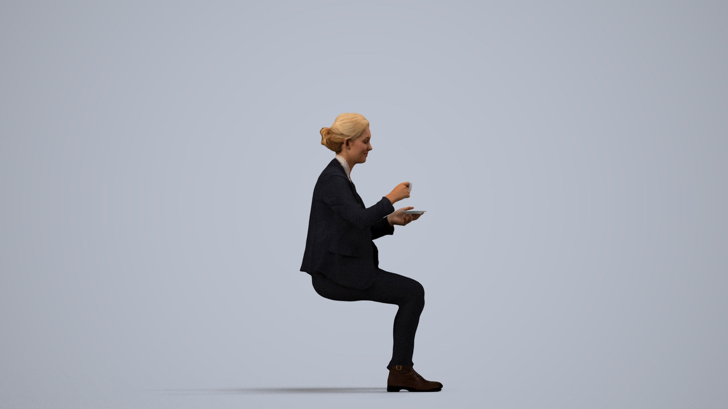 scanned 3D woman business, photogrammetry people for Enscape and V-Ray, side view render