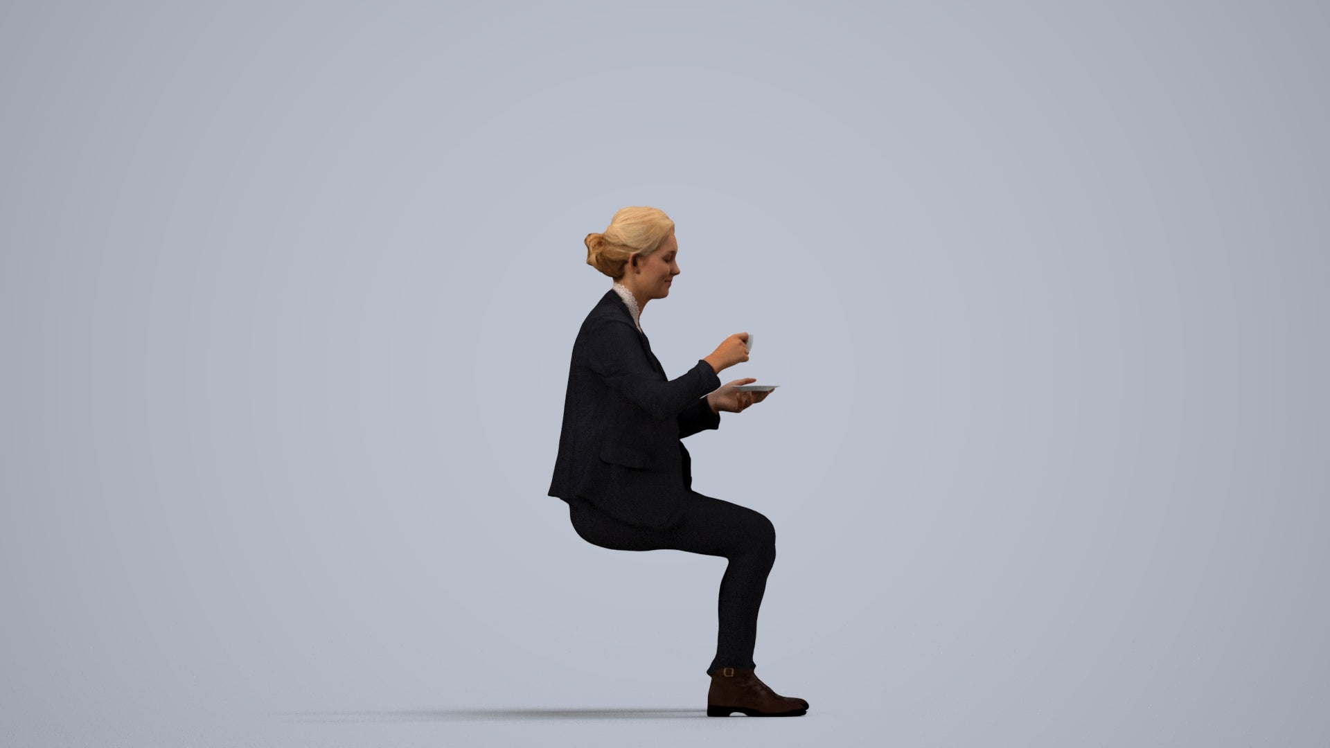 scanned 3D woman business, photogrammetry people for Enscape and V-Ray, side view render